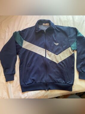 Pony Navy Track Jacket with Teal and Light Gray Chevron